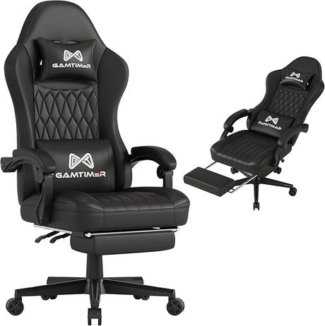 Chair with Footrest, Ergonomic Computer Chair, PU Breathable Material with Headrest and Lumbar Support, Suitable for Silla Gamer and Adults (Grey)