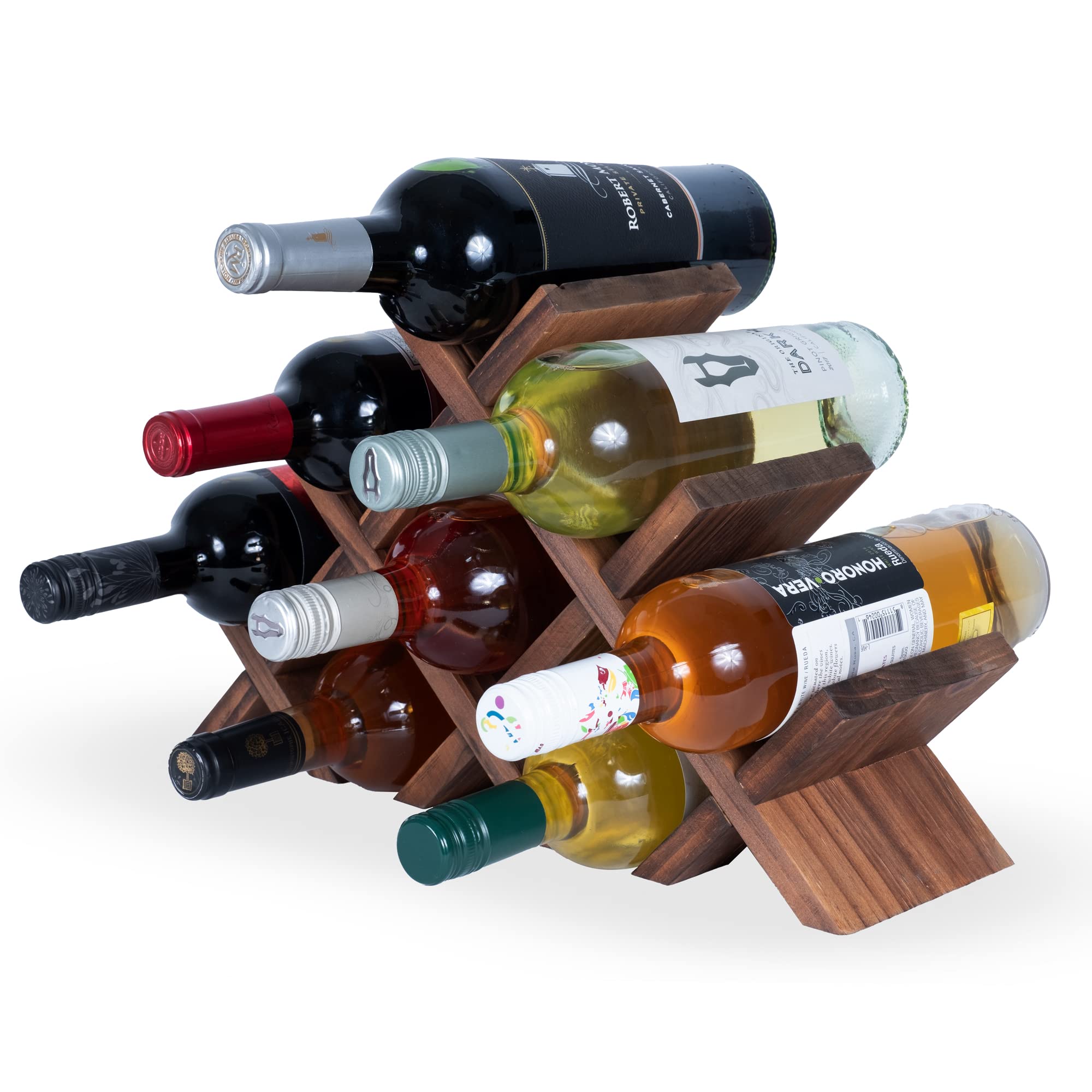 Alella Countertop Wood Wine Rack for 8 Bottles Holder and Cork Storage Tabletop