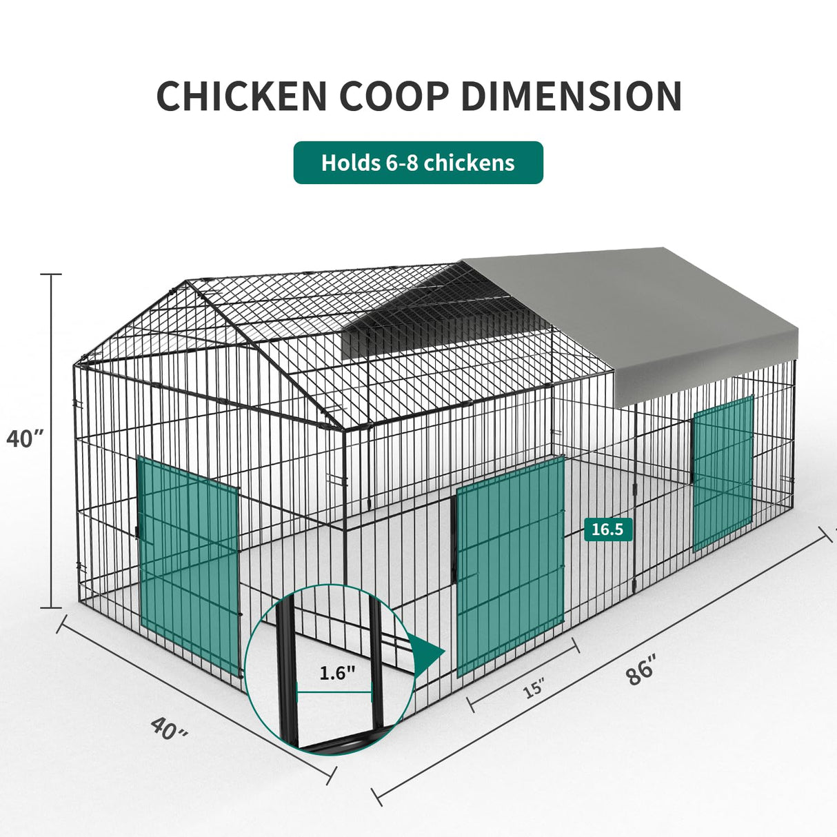 Chicken Coop 86” x 40” Metal Chicken Run Pen for Yard with Cover Portable Chicken Cage for Outdoor Backyard Farm Rabbit Duck Hen