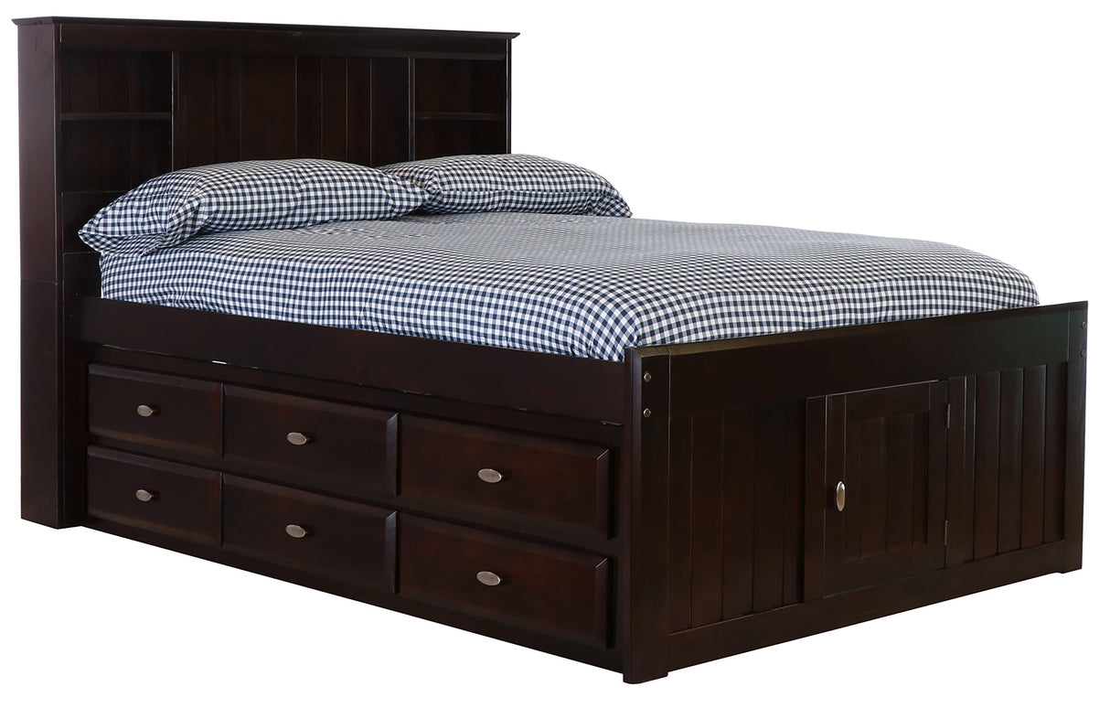 Model 82921K6-22 Full Size Bookcase Bed with Six Drawers in Dark Espresso
