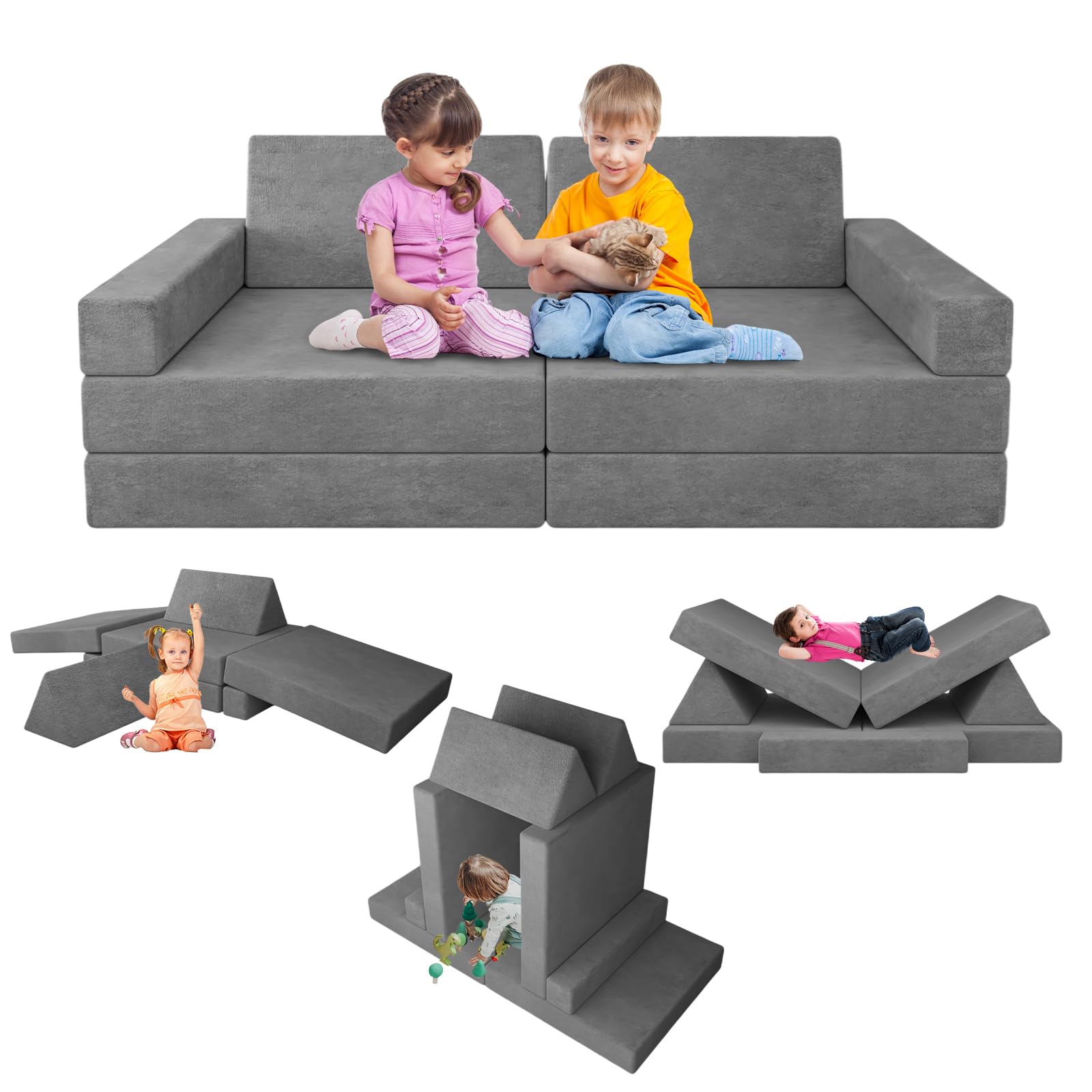 Kids Play Couch Kids Couch for Playroom Bedroom, Toddler Sectional Sofa Play Couch Set Convertible