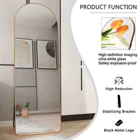 OOFUCF Modern Full Length Mirror, 60 * 16.5IN Arched Floor Mirror, Full Length Dressing Mirror with Metal Frame and Stand,Body Mirror for Living Room, Bedroom, Bathroom (Golden Arched, 60 * 16.5 in)