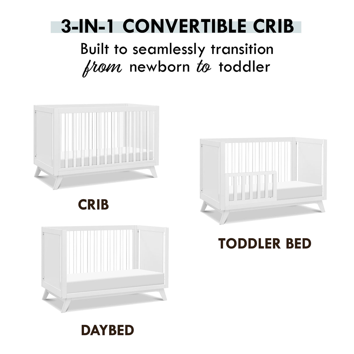 DaVinci Otto 3-in-1 Convertible Crib in White with Acrylic Slats, Greenguard Gold Certified