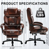 linting 450lbs Big Tall Reclining Office Chairs with Footrest Back Support Ergonomic Wide Seat Leather Recliner Desk Chair Executive Office Chairs, Plus Size Managerial Chairs, Brown