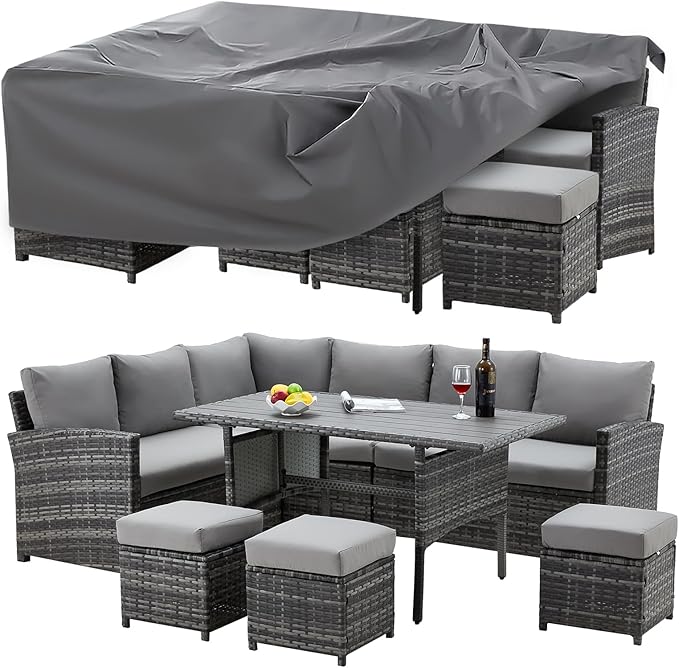 Patio Furniture Set with Cover, 7 PCS Outdoor Sectional Conversation Set