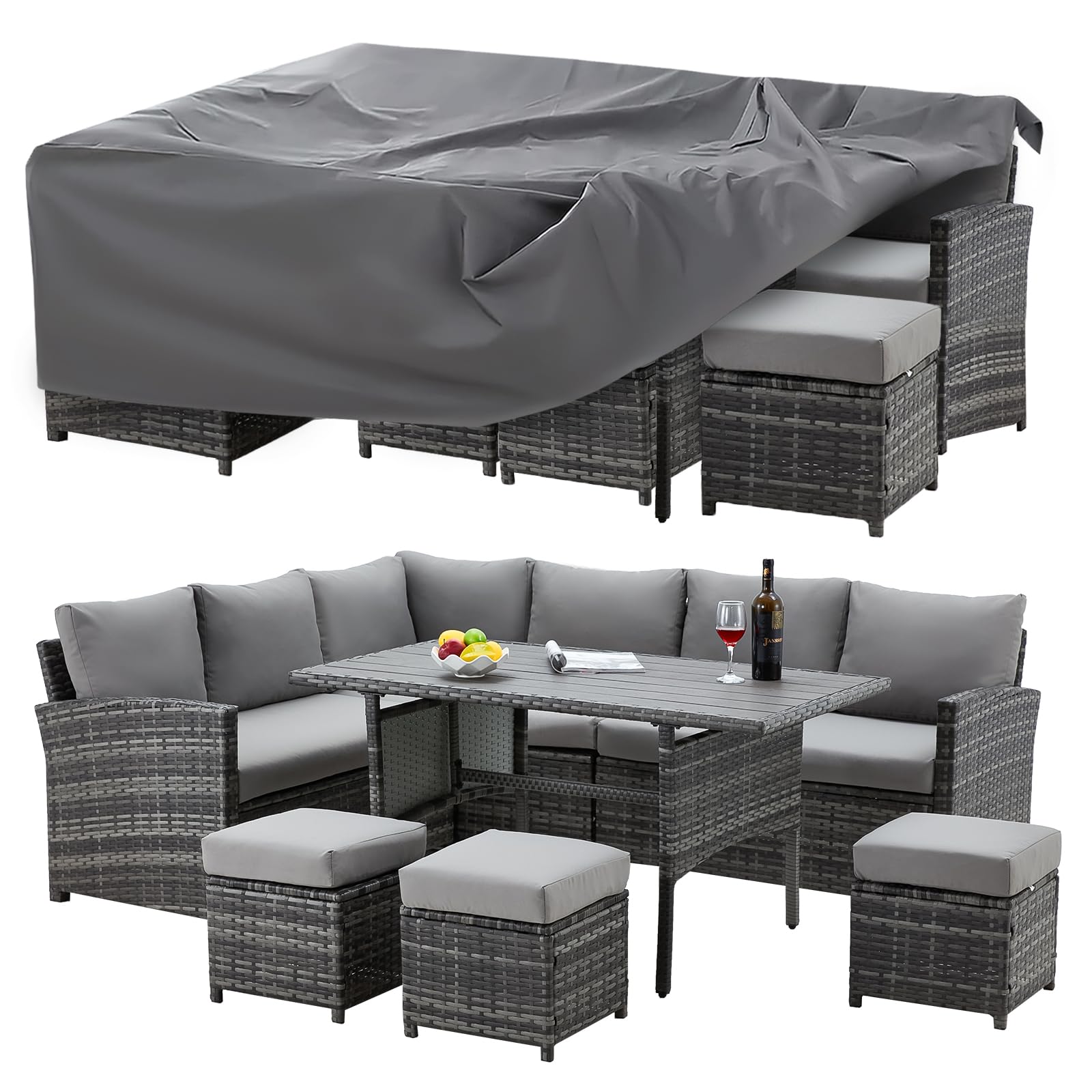 Patio Furniture Set with Cover, 7 PCS Outdoor Sectional Conversation Set