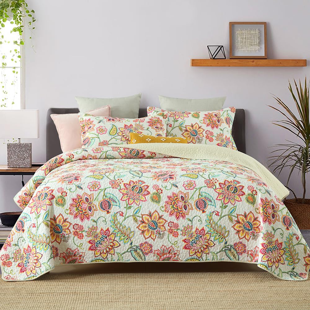 Cotton Bedspread Bedding Coverlet Quilt Sets, Reversible Vintage Branch
