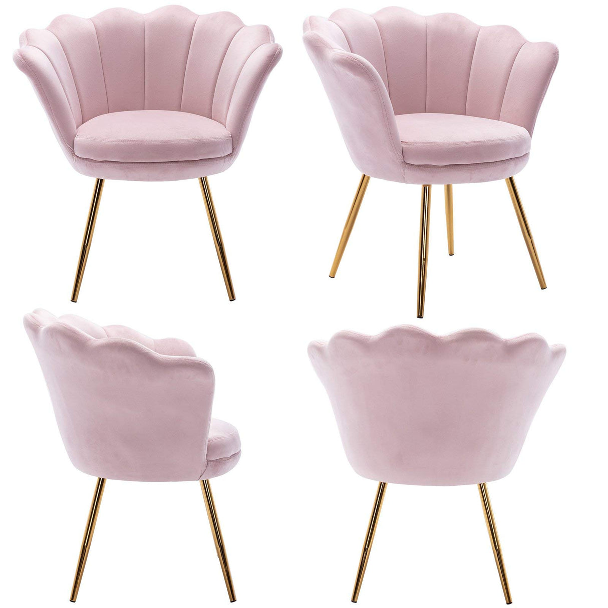 Wahson Velvet Upholstered Living Room Chair, Comfy Accent Seashell Chair Light Pink Barrel Vanity Chair with Seashell Back & Gold Legs, Retro Leisure Accent Barrel Chair, Light Pink