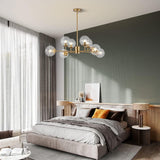 BOKT Modern 8-Lights Clear Globe Gold Chandelier Mid Century Brushed Brass Sputnik