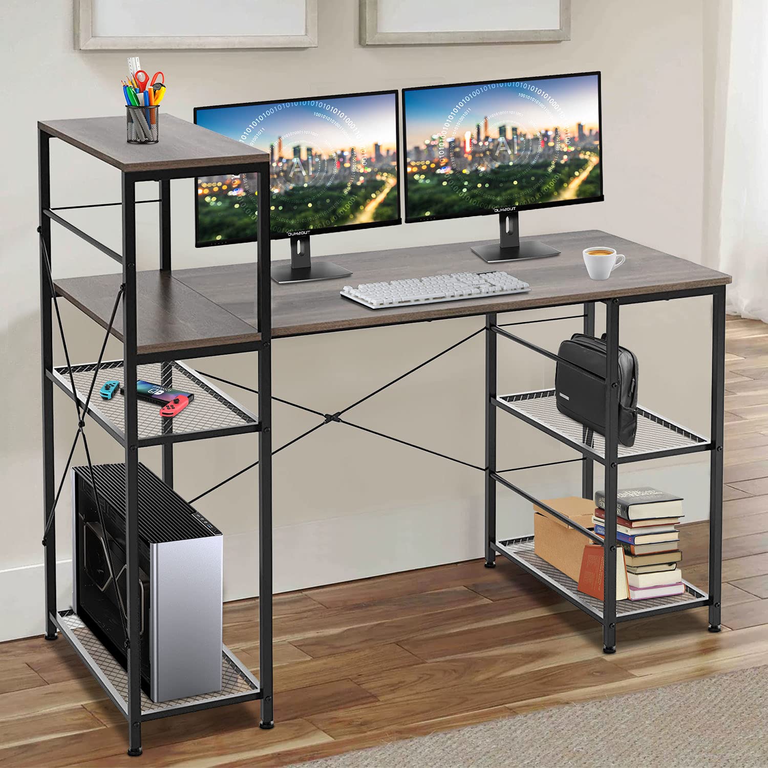Computer Desk with Shelves 52 Inch, Modern Home Office Desk