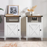 Farmhouse Nightstand, End Table, End Tables with Barn Door and Shelf, Modern Bed Side