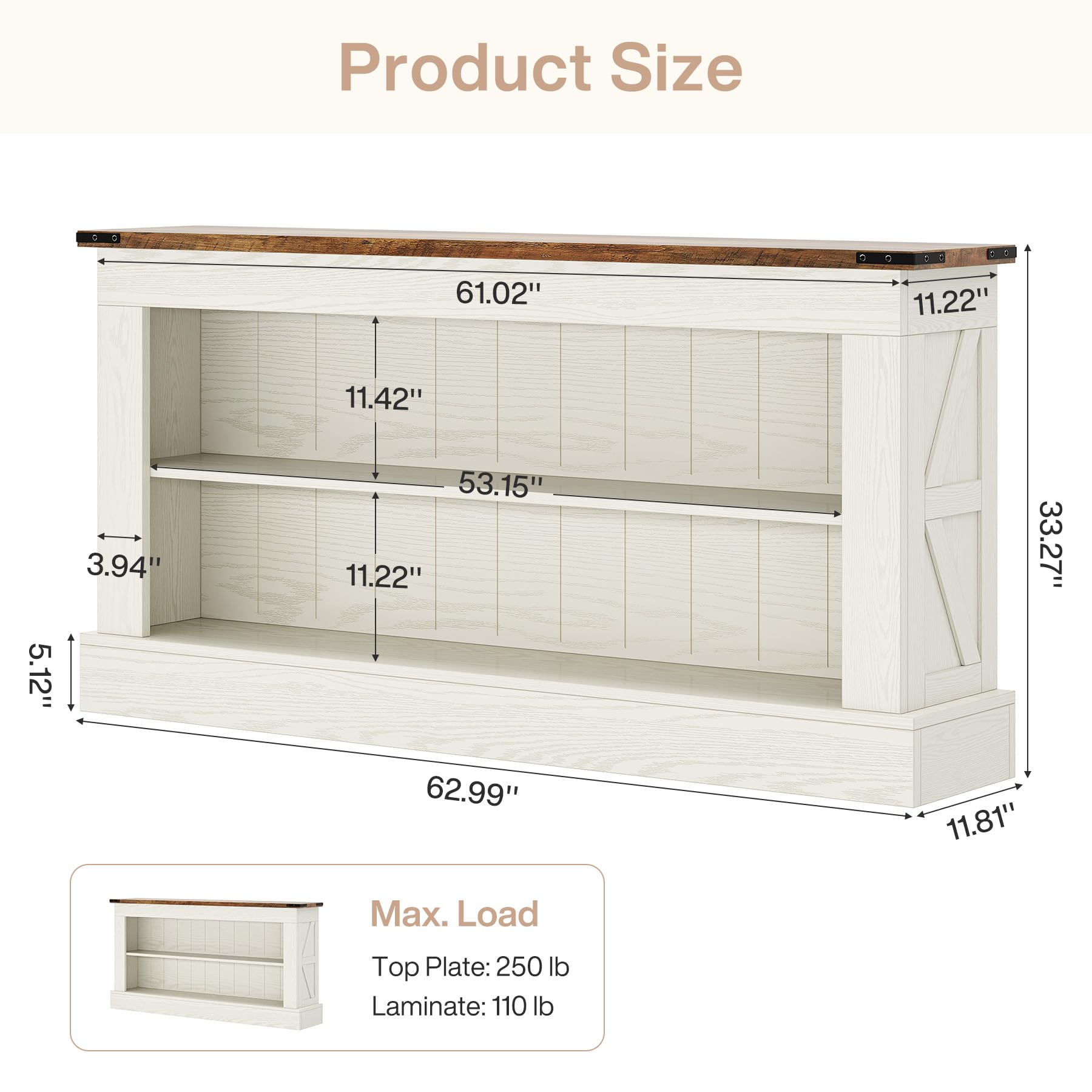63" Farmhouse TV Stand for 70-Inch TV with Storage