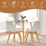 Dining Table Set for 4, Modern 5-Piece Dining Room Set w/ 1 Round Tempered Glass Table