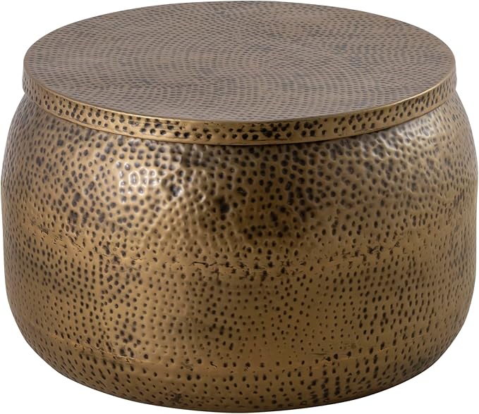 Modern Round Aluminum Hammered Embossed Texturing Metal Drum Side Table