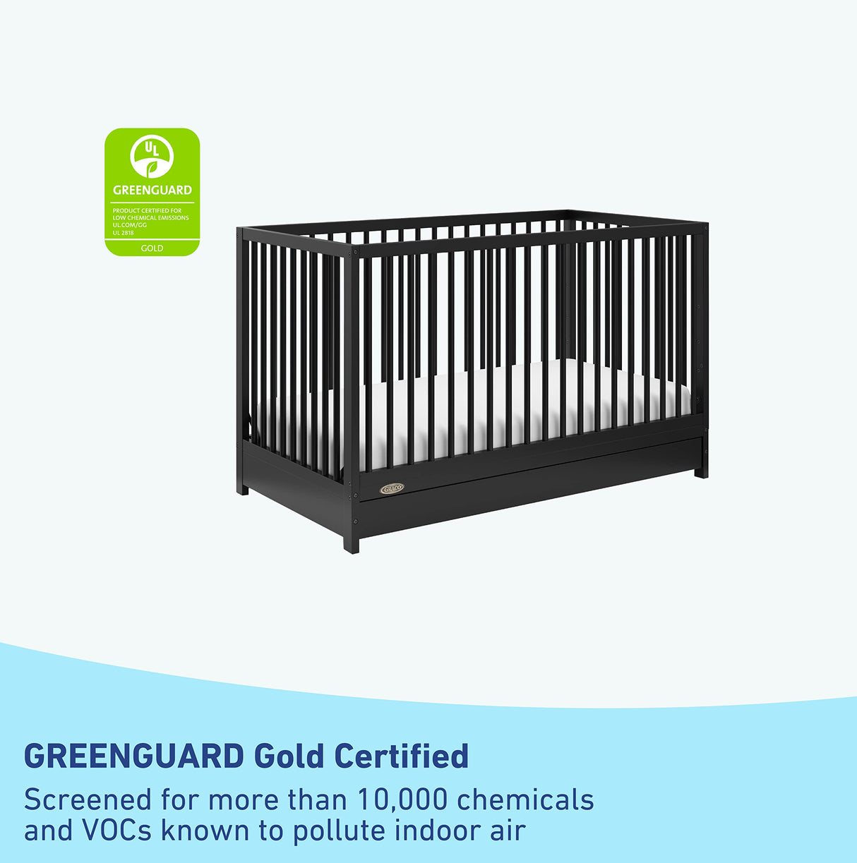 5-in-1 Convertible Crib with Drawer (Black) – GREENGUARD Gold Certified, Crib