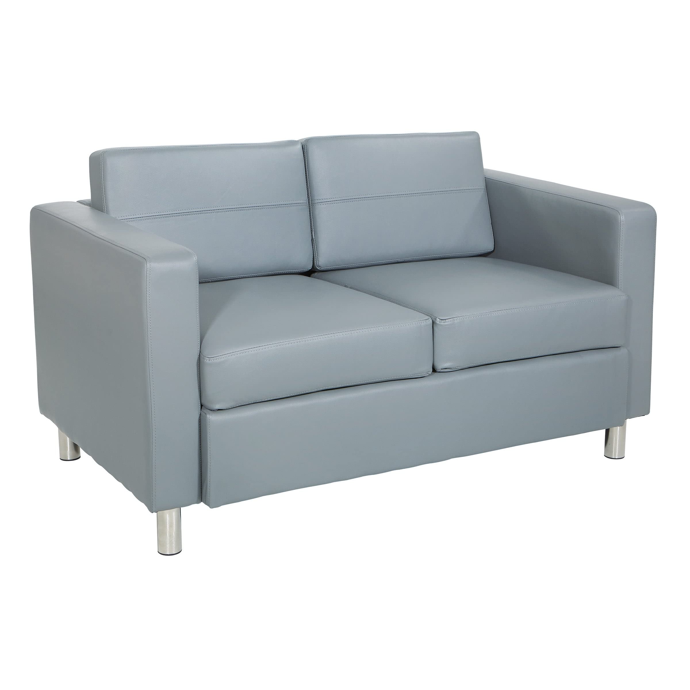 Pacific Loveseat with Padded Box Spring Seats and Silver Finish Legs, Charcoal Grey Vinyl