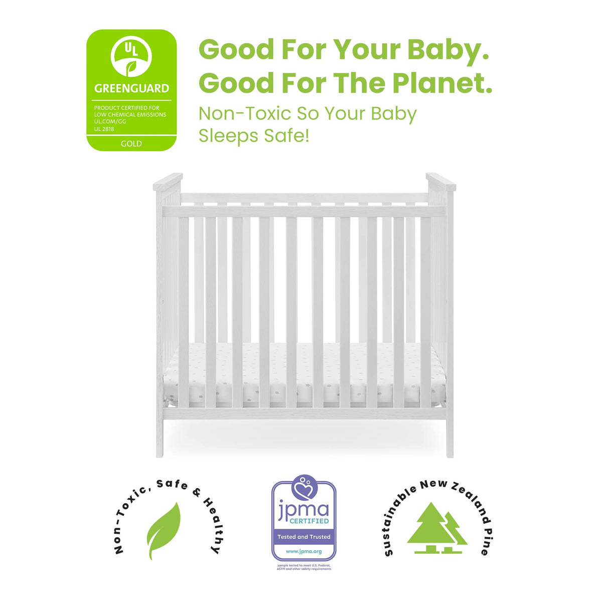 Middleton Mini Crib with 2.75-Inch Mattress - Greenguard Gold Certified, Textured White