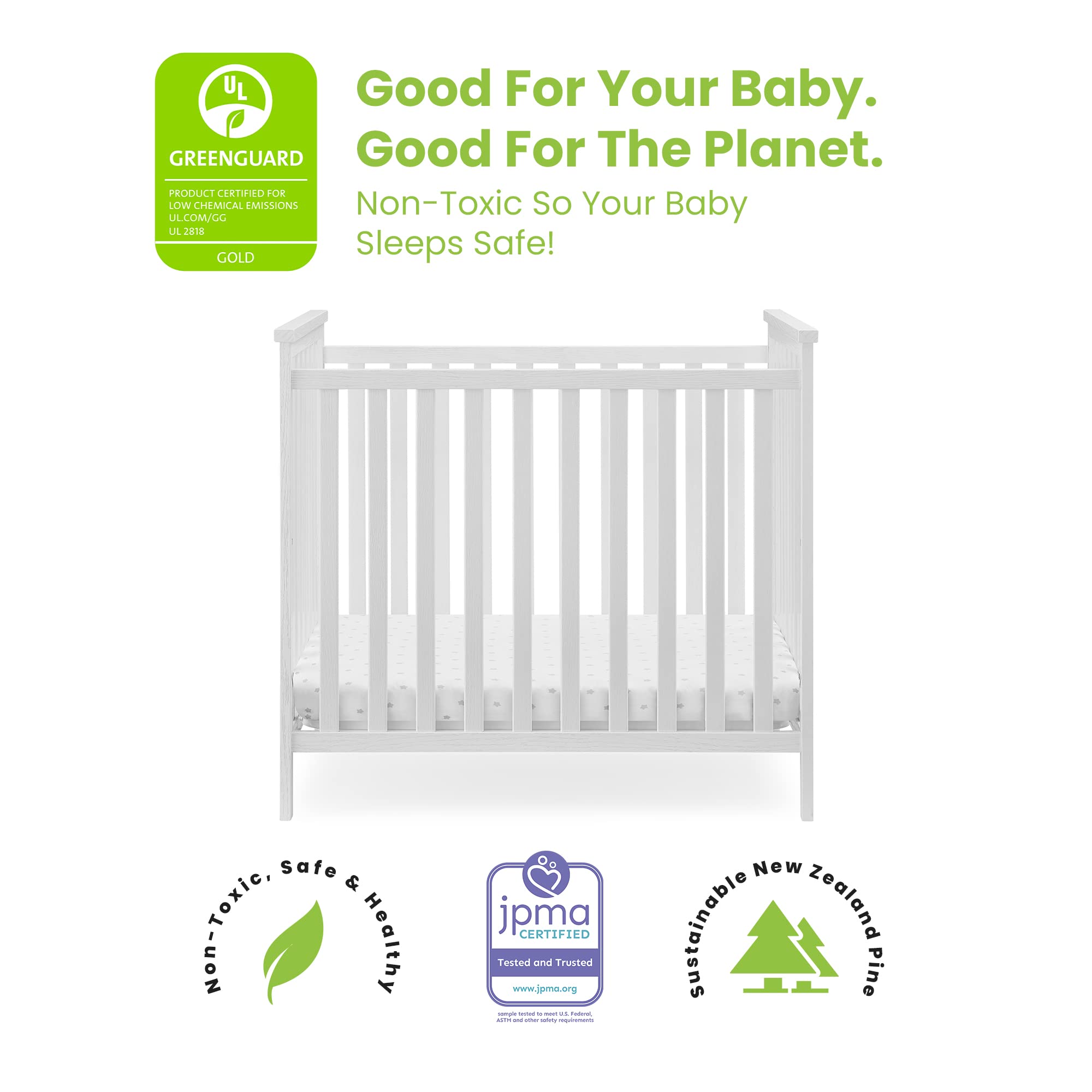 Middleton Mini Crib with 2.75-Inch Mattress - Greenguard Gold Certified, Textured White