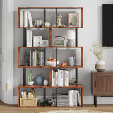 6-Tier Bookshelf, Tall S-Shaped Geometric Bookcase, Industrial Freestanding Display Shelf