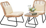 3 Piece Outdoor Wicker Furniture Patio Bistro Set, Balcony Furniture Rattan Conversation