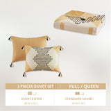 Queen Duvet Cover Set, Southwestern Geometric with Decorative Embroidery, Boho