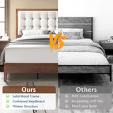 King Size Wood Bed Frame with Tall Tufted Headboard - Walnut