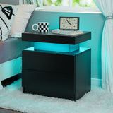 Nightstand Set of 2 LED Nightstand with 2 Drawers, Bedside Table with Drawers