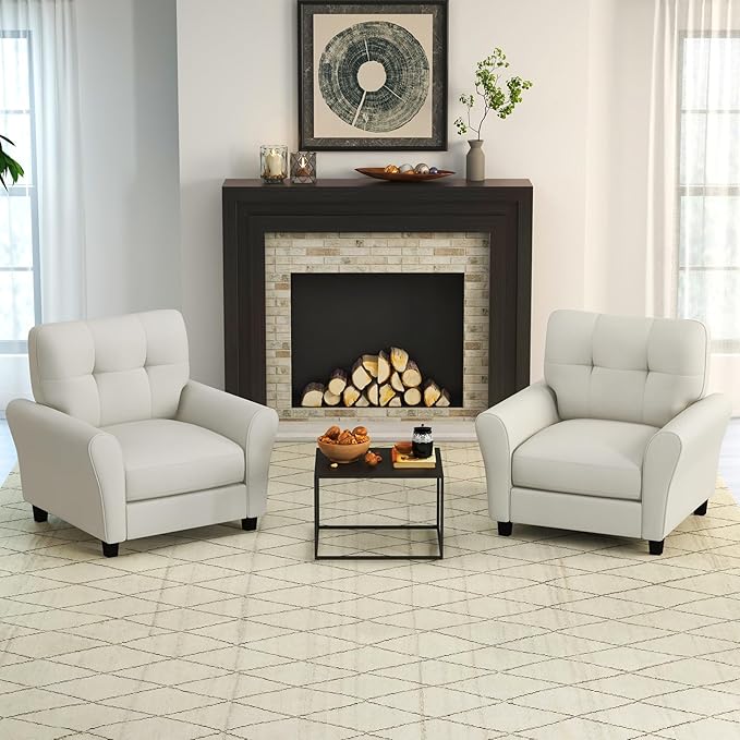 Modern Mid-Century Accent Chair - Linen Living Room Chair with Tufted Back
