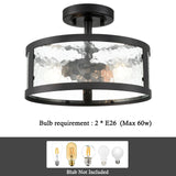 Farmhouse Semi Flush Mount Ceiling Light Black Light Fixtures Ceiling Mount 2-Light with Hammered Glass for Bedroom Kitchen Bathroom Entryway Proch