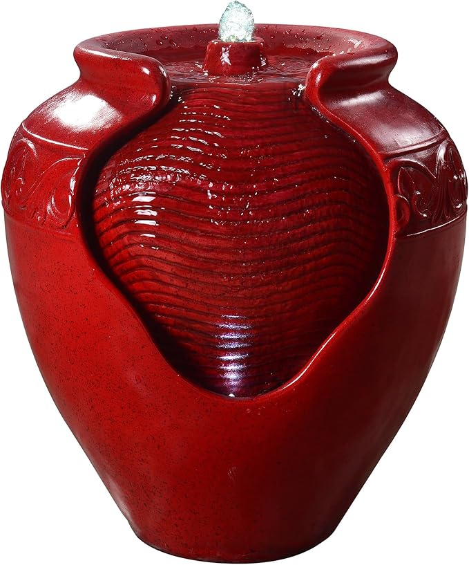 Floor Glazed Pot Water Fountain with Built-in LED Light and Pump for Outdoor Indoor Patio