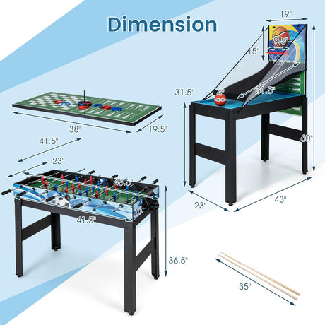 Multi Game Table 48", 14 in 1 Combo Game Table w/Basketball, Billiards, Foosball