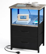 Night Stand with Charging Station, LED Nightstand with U-S-B Ports and Outlets