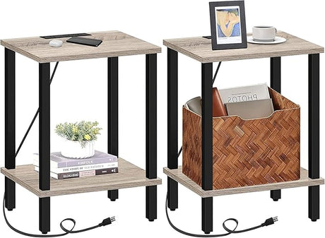 End Table with Charging Station, Set of 2, Side Table with USB Ports and Outlets, Nightstand