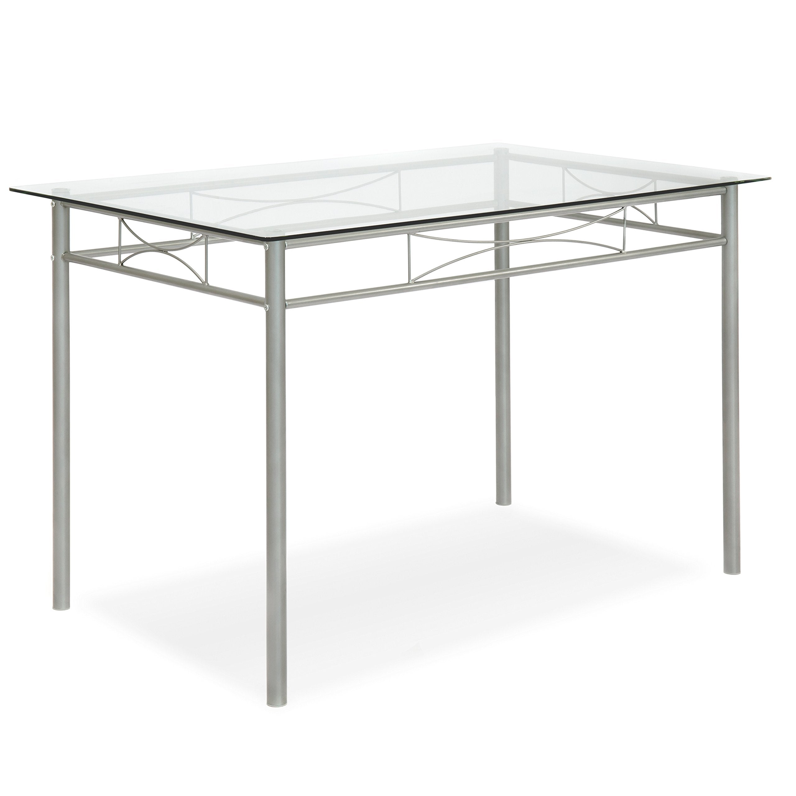 Best Choice Products 5-Piece Glass Top Dining Table Breakfast Set Furniture for Kitchen, Dining Room w/ 4 Chairs, Steel Frame - Silver