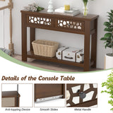 2-tier Console Table with Drawers, Wood Entryway Table with 2 Drawers & Open Storage Shelf for Living Room Entryway,