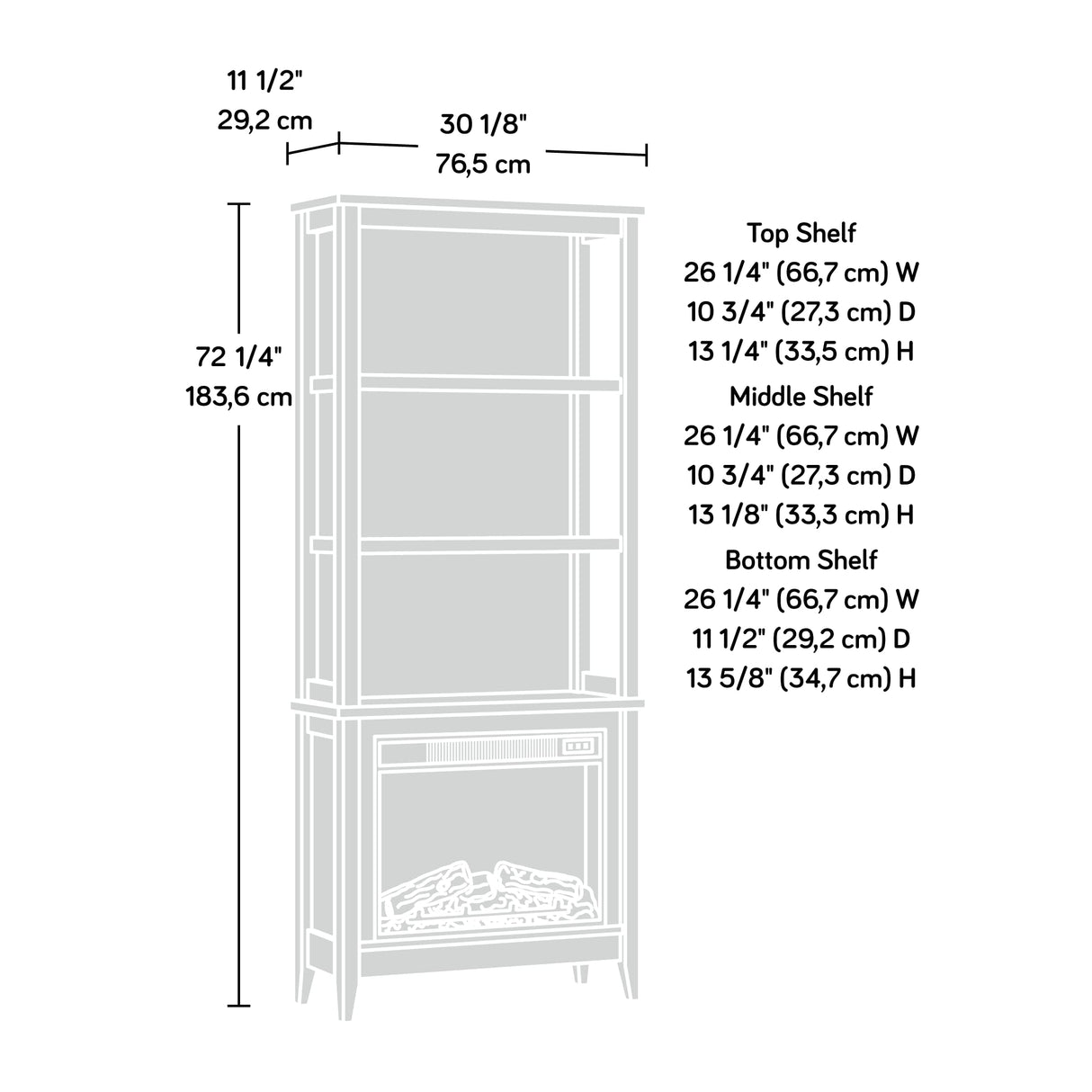 Miscellaneous Storage Library/Book Shelf with Electric Fireplace, Mystic Oak Finish