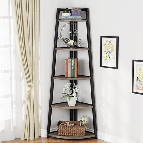 70 inch Tall Corner Shelf, 5 Tier Modern Corner Bookshelf Bookcase