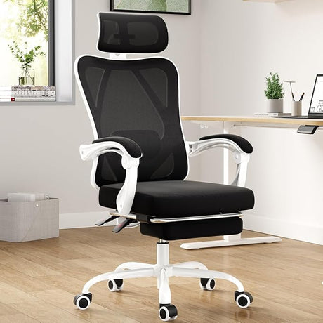 Ergonomic Office Chair with Footrest, Mesh Office Desk Chair with Headrest