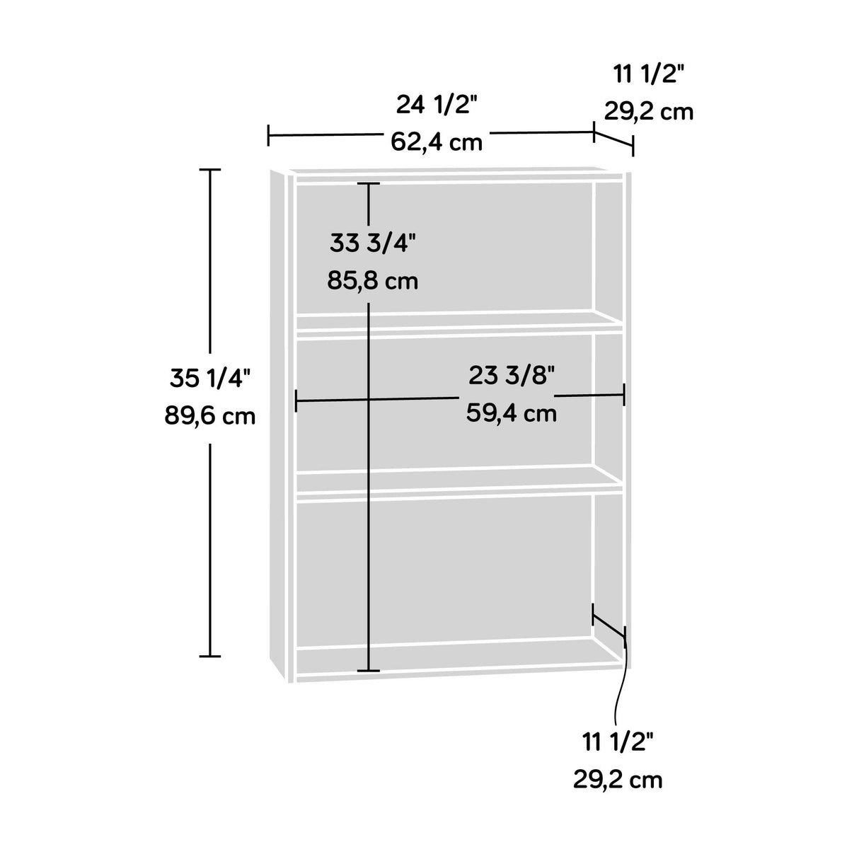 Beginnings Small 3-Shelf Bookcase/Book Shelf, Silver Sycamore Finish