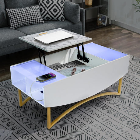 Coffee Table with Charging Station - 40" L×20" W×17" H Wood Rectangular Coffee Table