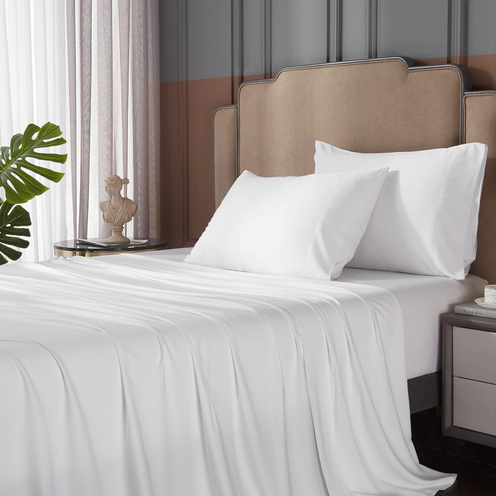 Queen Sheets, Rayon Derived from Bamboo,Extra Deep Pocket Queen Sheets Fits 18"-24"