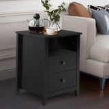 Black Nightstand Set of 2, Bedroom Nightstand with 2 Storage Drawers