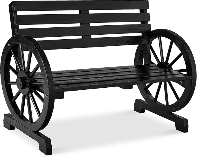 2-Person Wooden Wagon Wheel Bench for Backyard, Patio, Porch, Garden
