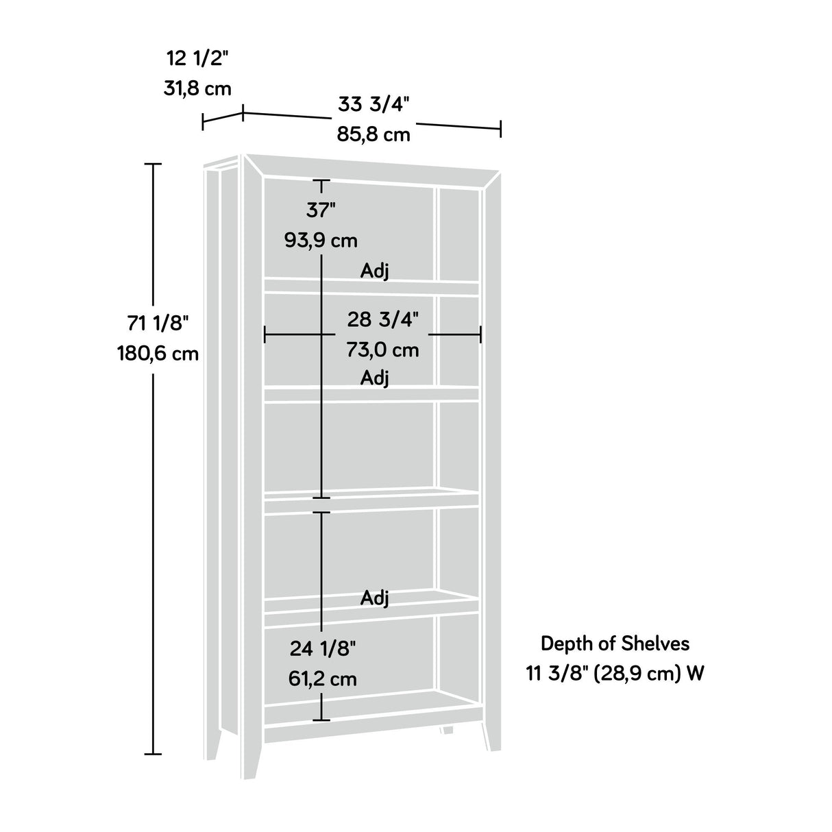 Pass 5-Shelf Bookcase Rustic Bookshelf, L: 33.78" x W: 12.52" x H: 71.10", Char Pine