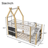 with Stairs,Twin Over Twin Bunk Bed with 2 Blackboard and Storage Shelves,Wood