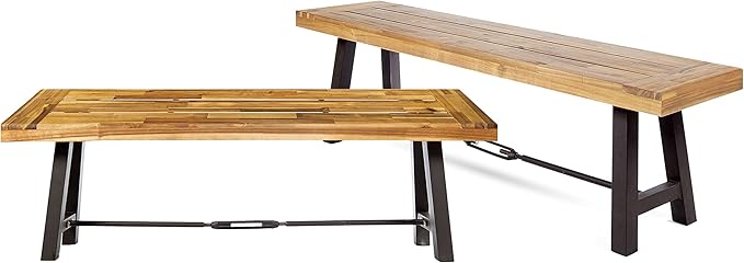 317962 Catriona Dining Bench, Teak + Rustic Metal