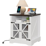 End Table Living Room with Charging Station, Farmhouse Sofa Side Table with Adjustable Shelf