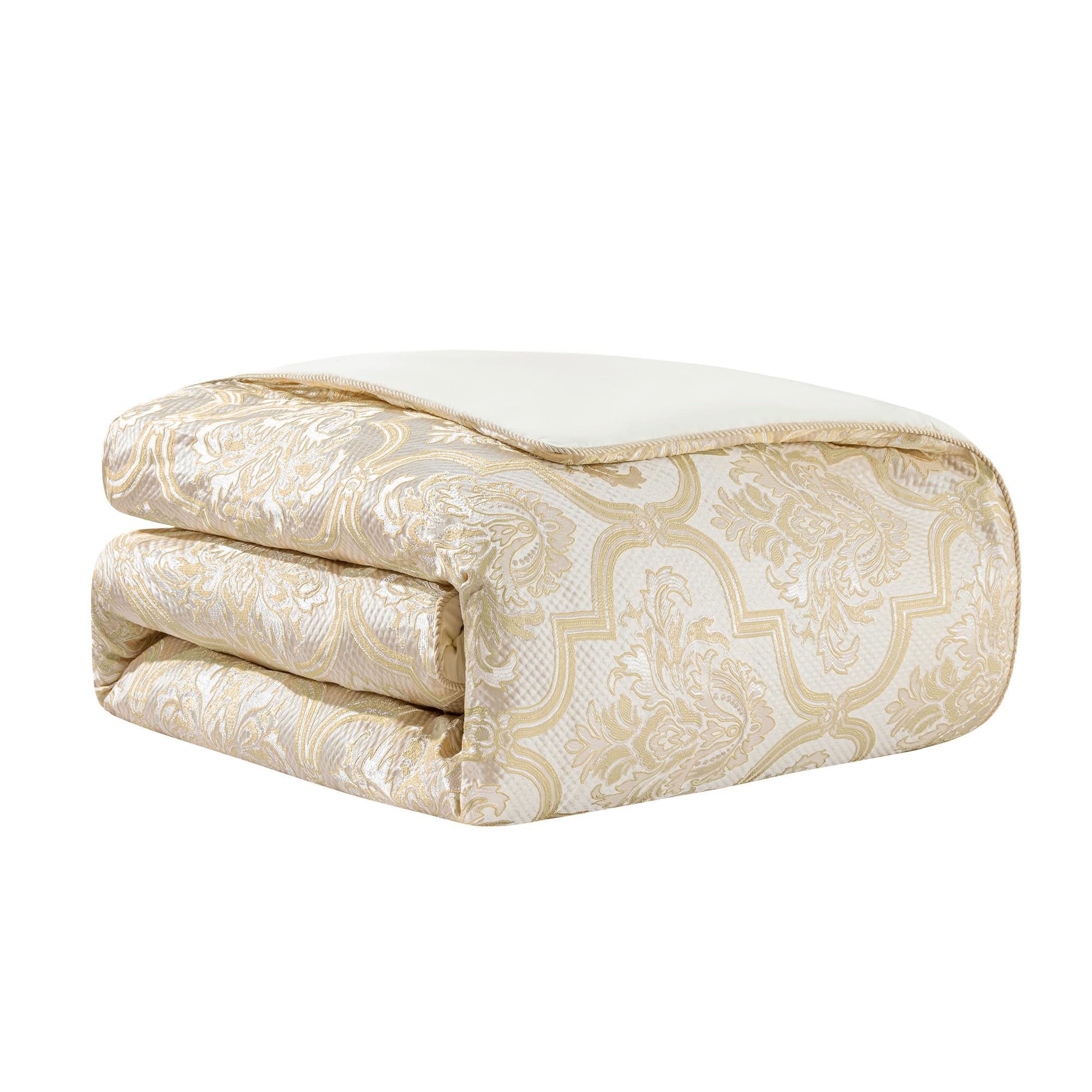 9-Piece Damask Floral Comforter Set - Queen Size Jacquard Bedding with Bed Skirt & Shams