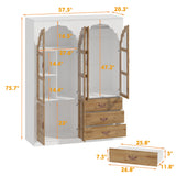 75.7" H Wardrobe Armoire Closet with 4 Carved Glass Doors, 3 Drawers