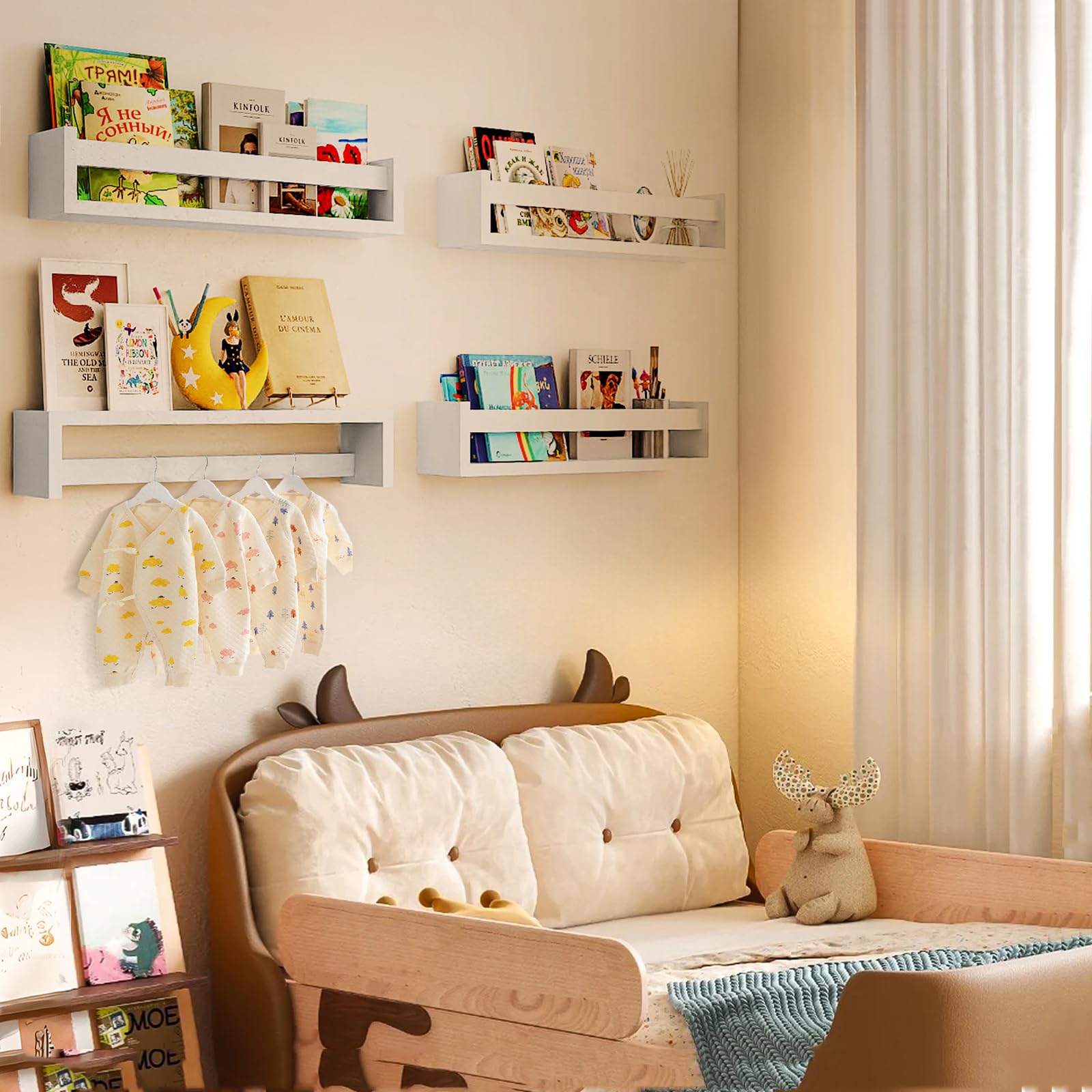 Floating Nursery Book Shelves for Wall Set of 4, 16.5Inch Wall Bookshelf
